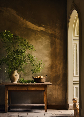 Meerkat standing in doorway of elegant room